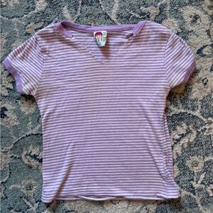 White and purple Striped V-Neck T-Shirt top